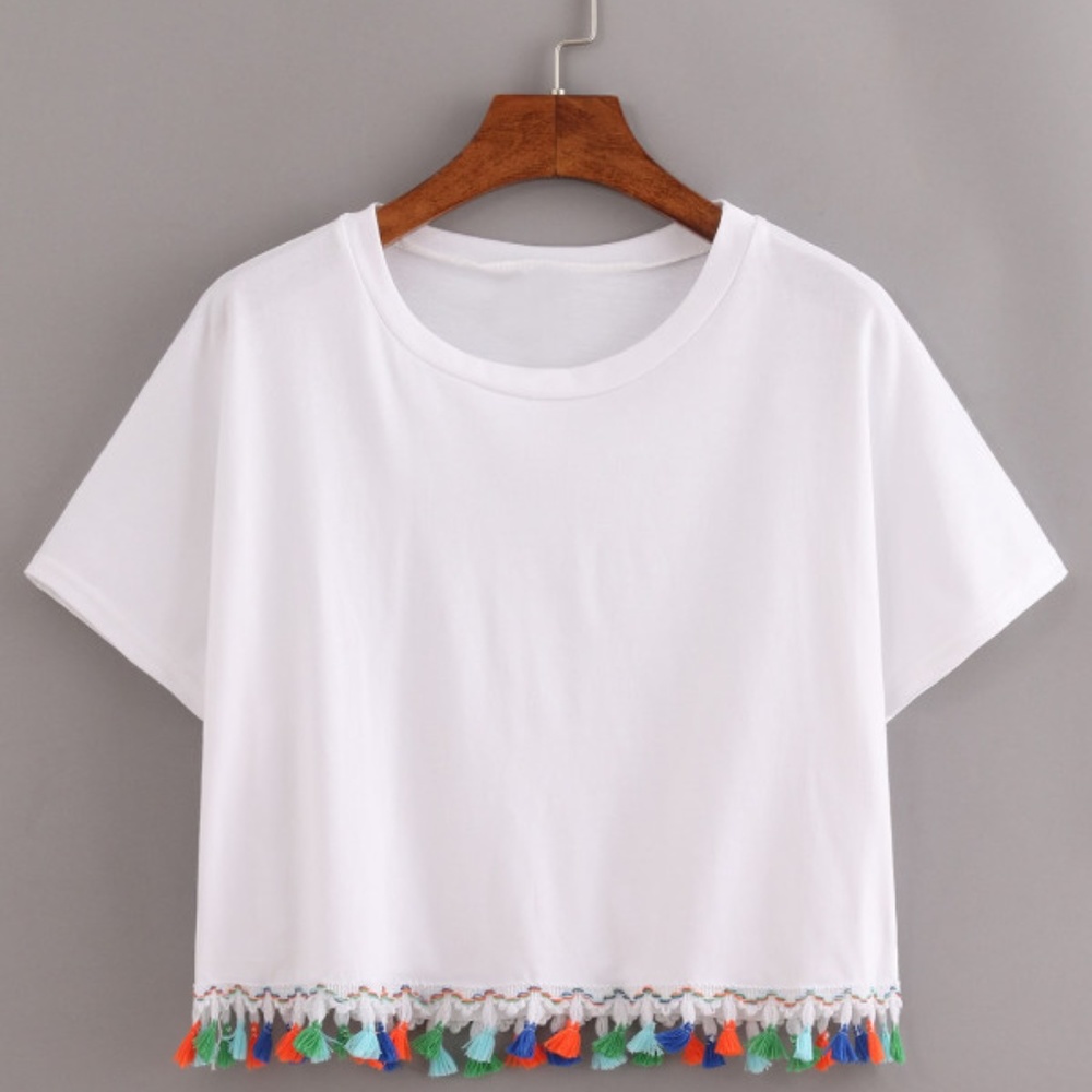 SHEIN Contrast Fringe Crop T-Shirt